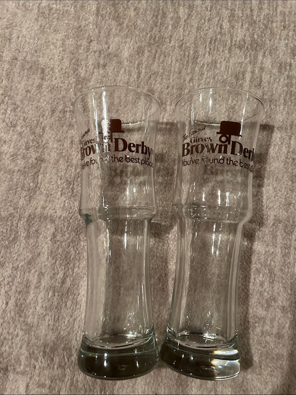 Brown Derby Tall Logo Beer Glasses - Set of 2 - Clear with Brown Logo